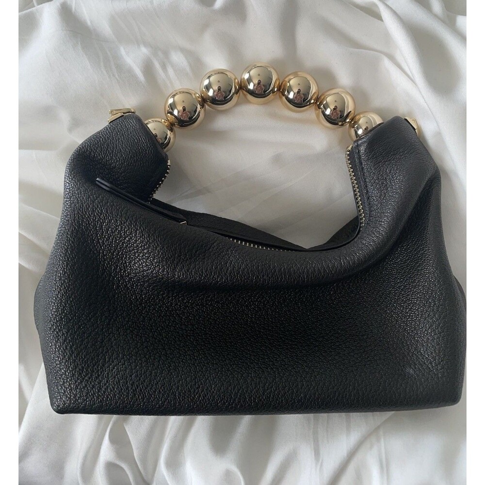 Doris & Jacky Small Top Gold Handle Clutch Purse Pebbled Leather Black - Picture 4 of 9